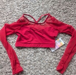 Red Long Sleeve Crop Top Youth Large